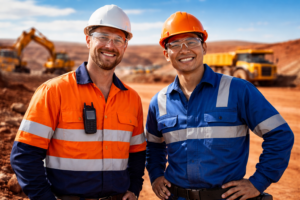 Two workers in high-vis gear at a Northern Territory worksite