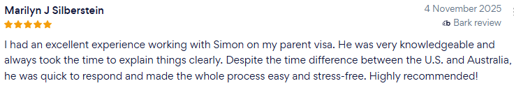 Client review for Australian parent visa matter handled by Simon Mander Consulting