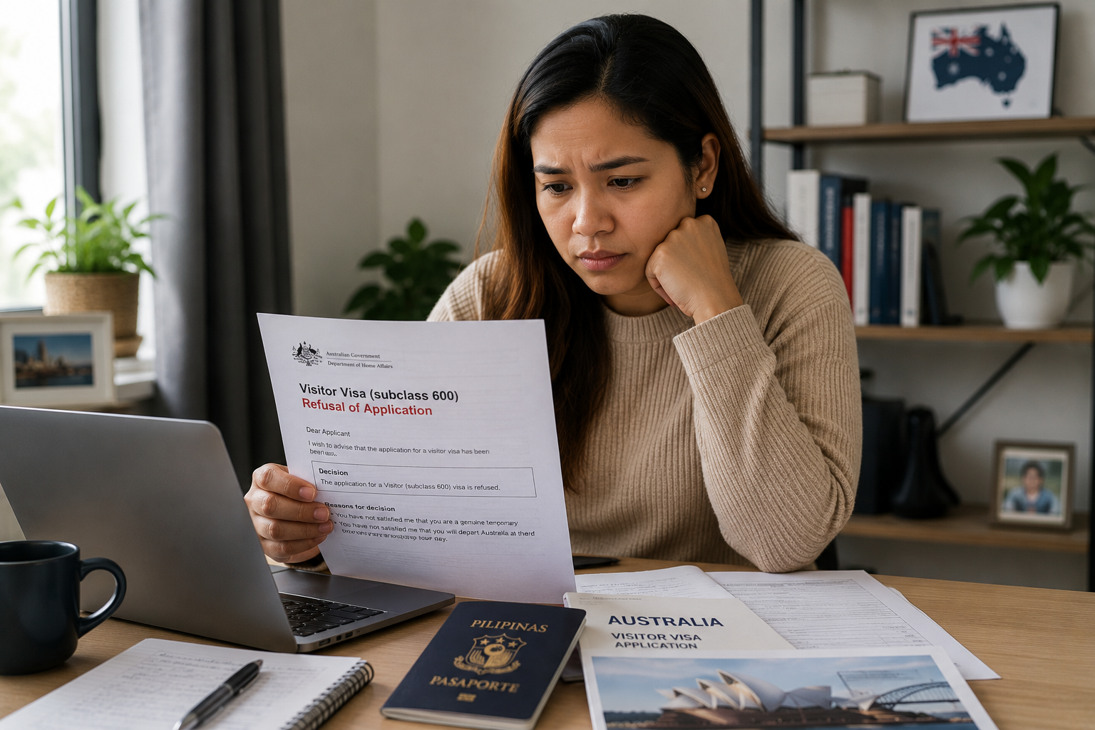 Australian Visitor Visa Refusal Philippines Filipino applicant reviewing an Australian Visitor visa refusal decision