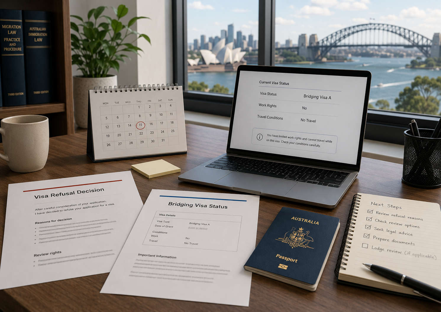 Bridging Visa After a Visa Refusal in Australia Visa refusal decision and bridging visa status documents showing work and travel conditions after a refusal