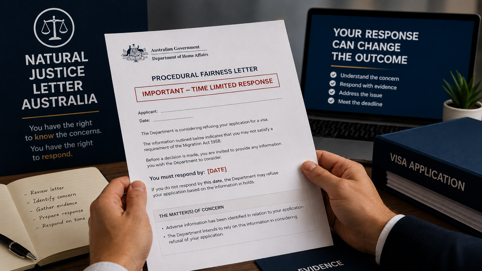 Natural justice letter Australia from the Department of Home Affairs