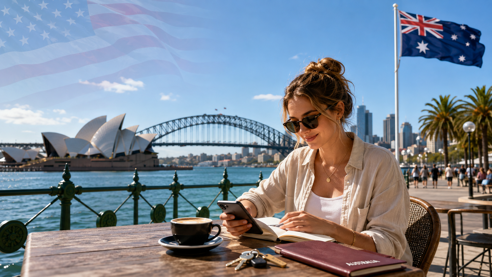 American settling into life in Australia at Sydney Harbour