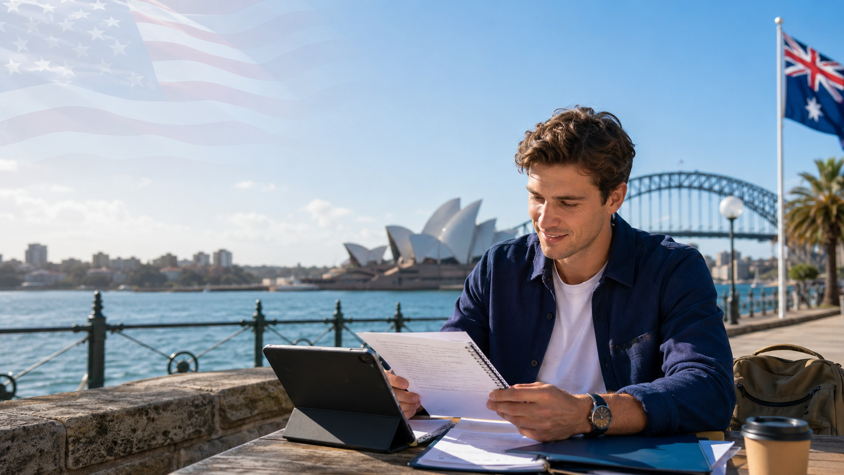 American preparing for an English test for Australian skilled migration